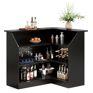 Mesa de bar <span class=keywords><strong>en</strong></span> <span class=keywords><strong>forma</strong></span> de <span class=keywords><strong>L</strong></span> para el hogar con estantes de copas Unidad de barra de esquina de 3 niveles Mesa de bar de vino de licor <span class=keywords><strong>Escritorio</strong></span> de recepción - Product Image 6