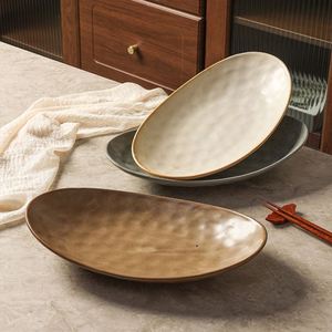 Vintage <b>Ceramic</b> Oval Barbecue Steak Pasta Serving <b>Plate</b> Hotel Restaurant Kitchen <b>Ceramic</b> Tableware Sushi Sashimi <b>Plate</b> - Product Image 4