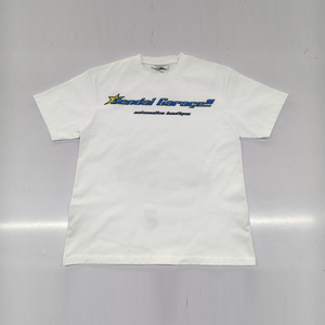 T-shirt a maniche corte larga lavorata a maglia con stampa Hip Hop in cotone 100% da uomo estivo tinto - Product Image 2