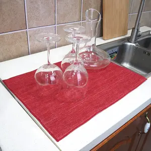 キッチン用カラーグラフィックカスタム食器乾燥マットマイクロファイバーダイニングテーブル超吸収性乾燥赤マット