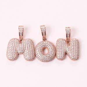 Hip Hop Tên viết tắt A-Z Hơi Bong Bóng 26 Thư Thiết Lập Đầy Đủ Kim Cương Zirconia Mặt Dây Chuyền Tùy Chỉnh Tên Vòng Cổ - Product Image 6