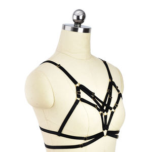 ファッションブラックボンデージストラップチェーンレディースレザーボディハーネスブラ - Product Image 2