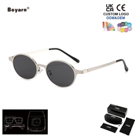 Lunettes de soleil classiques rétro Boyarn, design vintage ovale, logo personnalisé, lunettes de soleil en métal de luxe pour femmes et hommes