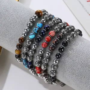 Pulseira de contas de cristal de quartzo de alta qualidade para mulheres e homens, corrente de miçangas artesanal com pedras preciosas, olhos de tigre, braceletes de lava e ágata