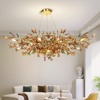 Lustre LED moderne en verre, lustres en forme de feuilles de ginkgo, lustre personnalisé en forme de branche d'arbre pour hôtel, villa, salon, salle à manger