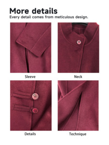 Женское роскошное пальто оверсайз из двусторонней шерсти с эффектом мягкого прикосновения, бордовое, удлиненное, с воротником-стойкой и декоративными пуговицами, осеннее - Product Image 3