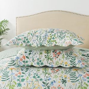 HoneiLife California King Juego de edredón <span class=keywords><strong>Colcha</strong></span> de microfibra de 3 piezas <span class=keywords><strong>Verde</strong></span> Blanco Patrón floral Extra grande 120x120 Todas las estaciones - Product Image 5