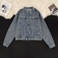 Fabricant en gros OEM ODM Veste en jean en coton pour homme Col montant Fermeture éclair Bleu rétro Logo personnalisé Prix de gros Streetwear Y2K