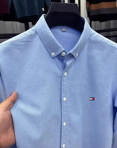 <span class=keywords><strong>Camisa</strong></span> de Algodón Twill de Manga Larga <span class=keywords><strong>para</strong></span> <span class=keywords><strong>Hombre</strong></span> <span class=keywords><strong>Tommy</strong></span>, Fácil Cuidado, Color Sólido, Hilado Oxford, Primavera Otoño, Casual de Negocios, Versátil - Product Image 5