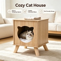 Mobilier pour animaux de compagnie : Maison pour chat rectangulaire moderne en bois imperméable, utilisable comme table d'appoint, avec coussin moelleux et cachette suspendue pour chat, pour intérieur.