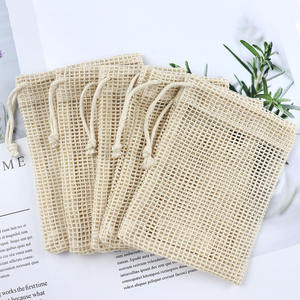 Sac fourre-tout en filet de coton réutilisable avec étiquette personnalisée sac de rangement à cordon écologique avec filet pour une application manuelle pour le shopping - Product Image 4