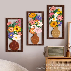 Vase floral KingWIN en bois à suspendre au mur, 55 cm, encadré, décoration de maison, art pour le salon - Product Image 2