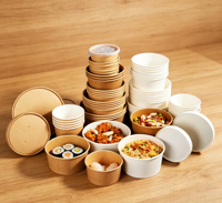 Bol à salade jetable personnalisé avec logo imprimé, pour emporter, restauration rapide, en papier kraft avec couvercles