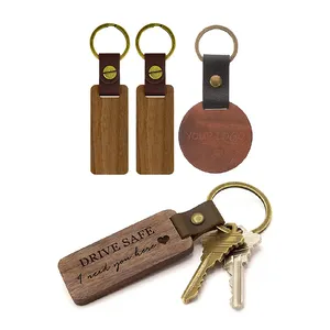 3mm Wood Keychain For Keys PU Leather Keychain For Women Blank