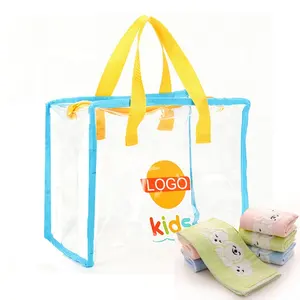 Promotion Kids Small PVC Tote Bags With Custom Printed Logo Plastic Cloth Towel Shopping Bag Gift Transparent Tote Handle Bag