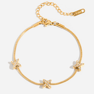 Stainless Steel <b>Bracelet</b> Star Shape Gold Plated <b>Crystal</b> Inlay Elegant Design All Match Jewelry For Women - Product Image 1