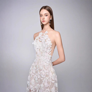 Nouveautés Robes pour femmes à la mode et élégantes <span class=keywords><strong>jupe</strong></span> <span class=keywords><strong>longue</strong></span> en dentelle soluble dans l'eau tempérament sans manches robes de soirée élégantes - Product Image 4