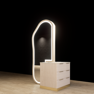 Conception moderne de poste de travail pour salon de coiffure |   Ensemble de miroir de table de barbier personnalisé, matériaux écologiques, éclairage LED |   Fournisseur d'usine pour salons - Product Image 2