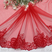 Dernière bordure Lingerie dentelle haute qualité rouge 22CM broderie Rose garniture en dentelle florale pour femmes robe en tulle doux dentelle brodée
