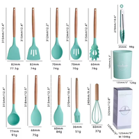 Ensemble d'ustensiles de cuisine en silicone multicolores à manche en bois, 12 pièces, résistant aux hautes températures, OEM ODM