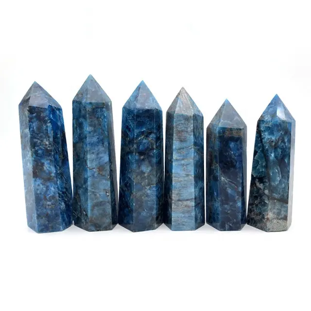 Оптовая продажа, высококачественный синий апатитовый кристалл, палочка, натуральный кварц для исцеления, полированный фэн-шуй, стиль 1 цвет, принт