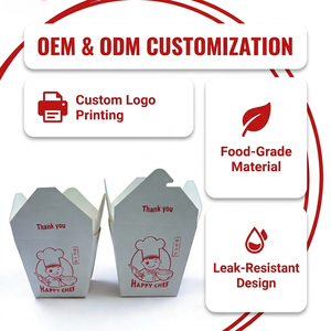 Custom Printed Disposable White <b>Cardboard</b> Package for Food Takeout Rice Chinese Noodle <b>Packing</b> Paper <b>Box</b> With Handle - Product Image 2