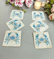 Napperons perlés personnalisés faits à la main tapis de table broderie à la main araignée bleue tasse tapis sous-verres pour idée cadeau