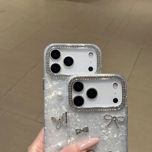 Nouvelle Coque de Téléphone Antichoc Papillon Diamant Perle pour iPhone 17 16 15 Pro Max, Étui Bling Mignon avec Nœud Papillon - Product Image 3