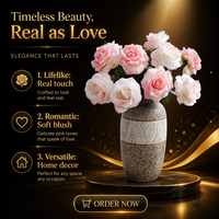 Bouquet de roses artificielles roses en tissu, fleurs faites à la main, arrangement floral pour mariage, décoration de la maison