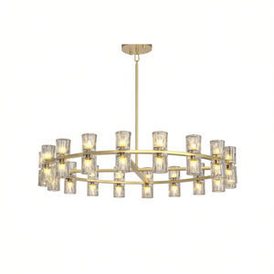 Lámpara de araña moderna de hierro dorado de 36 pulgadas con cristales K9 y bombillas G4 para comedor, sala de estar, dormitorio y vestíbulo - Product Image 1