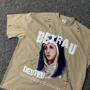 Personalizado de diamantes de imitación impreso de alta calidad 100% algodón Vintage ecológico Delgado escote estrecho de gran tamaño Drop Shoulder Hombres - Product Image 6