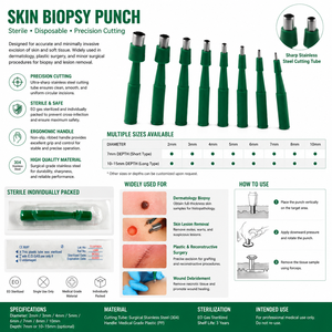 Punzón de Biopsia Cutánea Desechable y Estéril de Acero Inoxidable + PP Clase III para Muestreo de Tejido Dermatológico de 2mm-10mm - Product Image 3