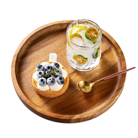 Plateau de service rond en bois d'acacia avec bordure, écologique, pour boissons, aliments et planches à découper