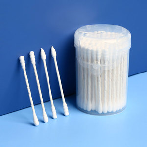 Bâtonnets de coton jetables à double tête avec capuchon à ressort, tiges en papier blanc, pour maquillage et <span class=keywords><strong>nettoyage</strong></span> des oreilles, vente en gros directe usine - Product Image 3
