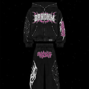 Ensemble de printemps pour homme, couleur unie, tricoté, 100% coton respirant, 500 GSM, imprimé par transfert thermique, sans couture, fusionné, vente chaude - Product Image 1