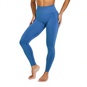 Leggings de sport taille haute avec logo personnalisé, effet ventre plat, très élastiques, doux, couleur nude, avec poches, pour femme, gym, fitness, yoga - Product Image 1