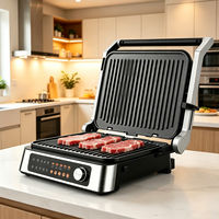Grill panini 4 tranches détachable 2-en-1, gaufrier électrique avec minuterie numérique et contrôle de température, revêtement PTFE, ouverture à 180°