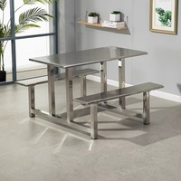 Table à manger moderne pour plusieurs personnes en acier inoxydable avec chaises pour employé et étudiant pour cantine scolaire et restaurant de restauration rapide