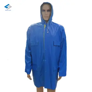 0.18mm Custom Reversible Rain Jacket Blue Yellow PVC Rain Coat For Men And Women