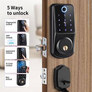 Serrure de porte intelligente à pêne dormant biométrique numérique en alliage d'aluminium pour porte en acier, avec poignée, connectivité Tuya Cloud et Wi-Fi - Product Image 3