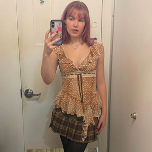 Maglietta da donna Z-2727 con stampa <span class=keywords><strong>cervo</strong></span>, maniche a volant, linea ad A, maniche corte, casual, stile Y2K, top estivo alla moda. - Product Image 4