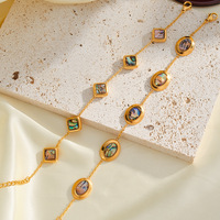 Bracelet en acier inoxydable plaqué or 18 carats, coquille d'ormeau brillante, forme carrée et goutte d'eau
