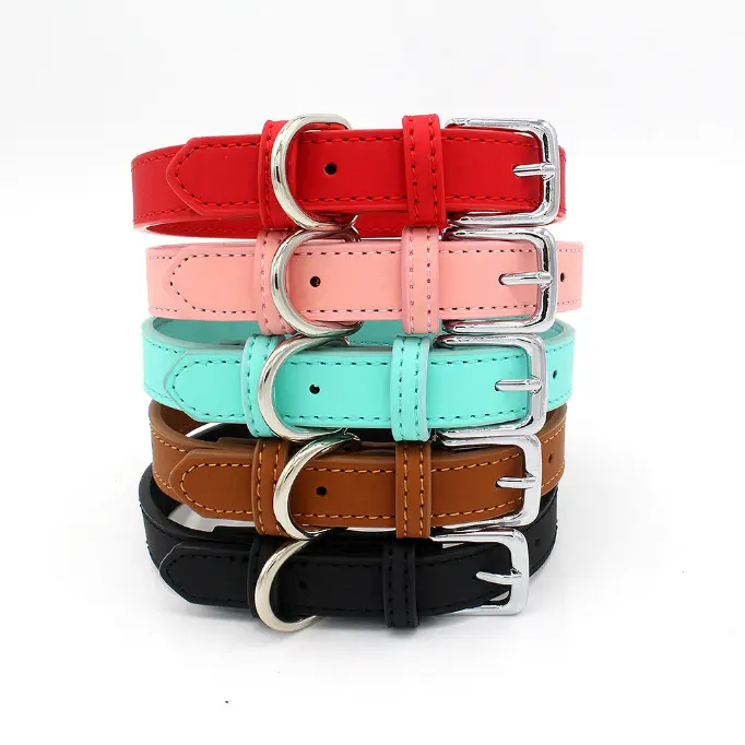 Simple Leather Pet Cat Collar Softly Padded Waterproof Leather PU Dog Collar