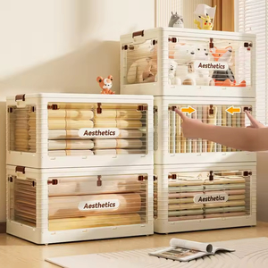 <strong>Large</strong> Front Opening Foldable <strong>Storage</strong> Crate Stackable Clear View Plastic Organizer <strong>Chest</strong> <strong>for</strong> Clothing Book Snack <strong>Storage</strong> - Product Image 4