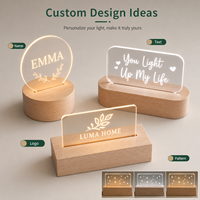 Base de Lámpara LED de Madera Creativa, con Alimentación por Batería, Acabado Natural, Soporte de Exhibición con Ilusión 3D para Placas Acrílicas Personalizadas, Venta al Por Mayor