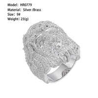 À la mode conception étonnante en gros 925 en argent Sterling 18K or broche clair rond Cz diamant religieux jésus tête anneau pour hommes