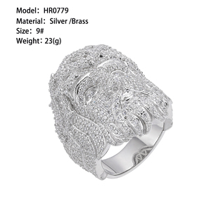 À la mode conception étonnante en gros 925 en argent Sterling 18K or broche clair rond Cz diamant religieux jésus tête anneau pour hommes - Product Image 4