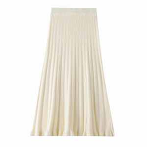 Falda de lana tejida de cintura alta y longitud media para mujer, línea A, plisada, de color sólido, beige, camel, verde, negro, gris claro - Product Image 3