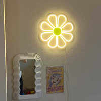 Lampe LED personnalisée en forme de marguerite, néon, vase à fleurs, pétales épanouis, blanc, jaune, vert, décoration murale et de table, ambiance printanière naturelle, lampe d'ambiance pour la maison, enseigne lumineuse