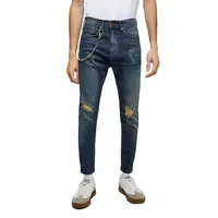 Высококачественные рваные мужские джинсы на заказ со съемной цепочкой
